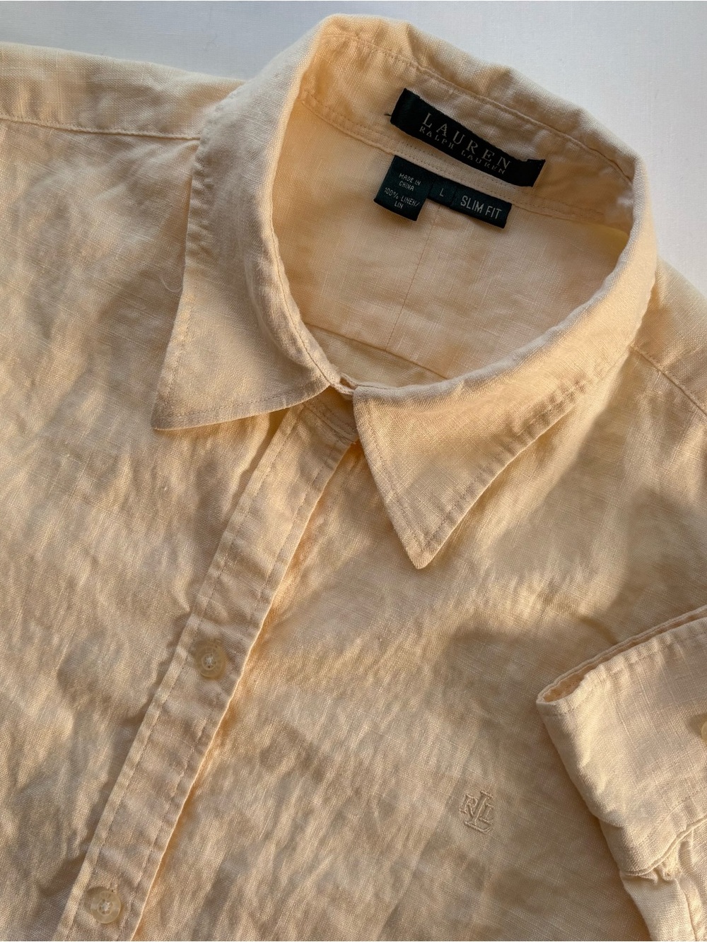 Lauren Ralph Lauren Butter Yellow Linen Long Sleeve Shirt Size Large